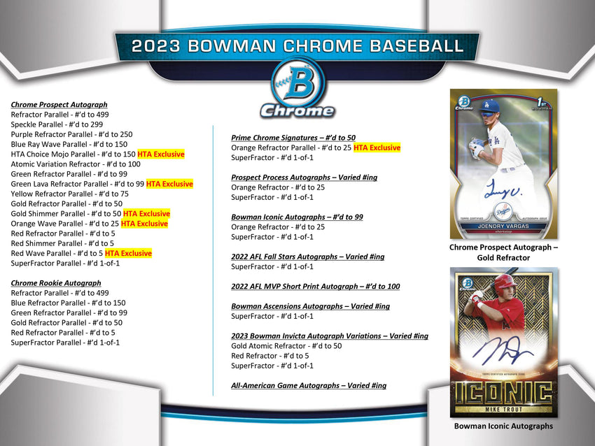 2023 Bowman Chrome Baseball HTA Hobby Box  SuperFractor Tacofractor –  Cherry Collectables