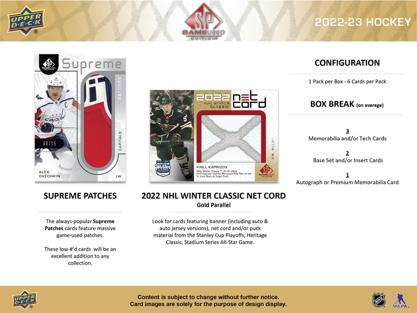 2022-23 Upper Deck Sp Game Used Hockey Hobby Box