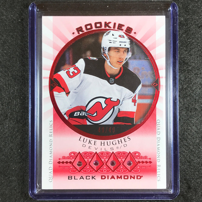 2023-24 Black Diamond NHL LUKE HUGHES Diamond Relic Rookie Gems Quad Ruby 49/49