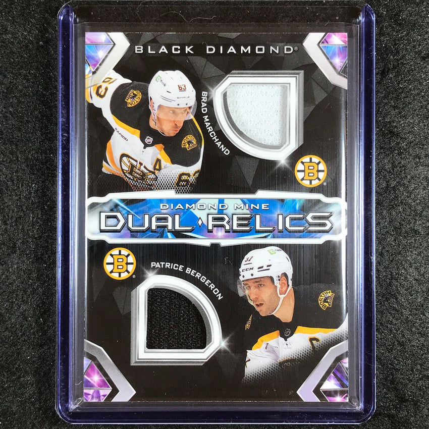 2023-24 Black Diamond NHL MARCHAND BERGERON Diamond Mine Dual Relic Jersey No. BM