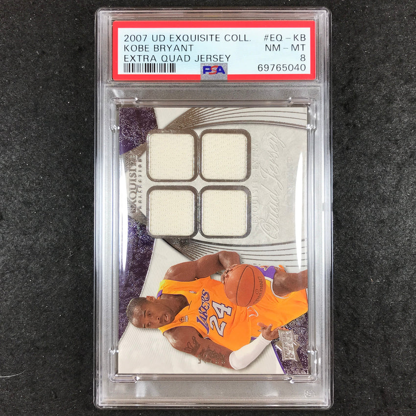 2007 UD Exquisite Collection KOBE BRYANT Extra Quad Jersey 3/25 PSA 8 (040)