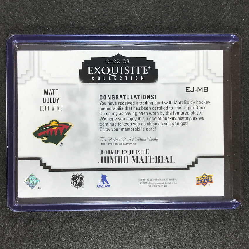 2022-23 Black Diamond Nhl Matt Boldy Exquisite Rookie Jumbo Relic Patch 5/10