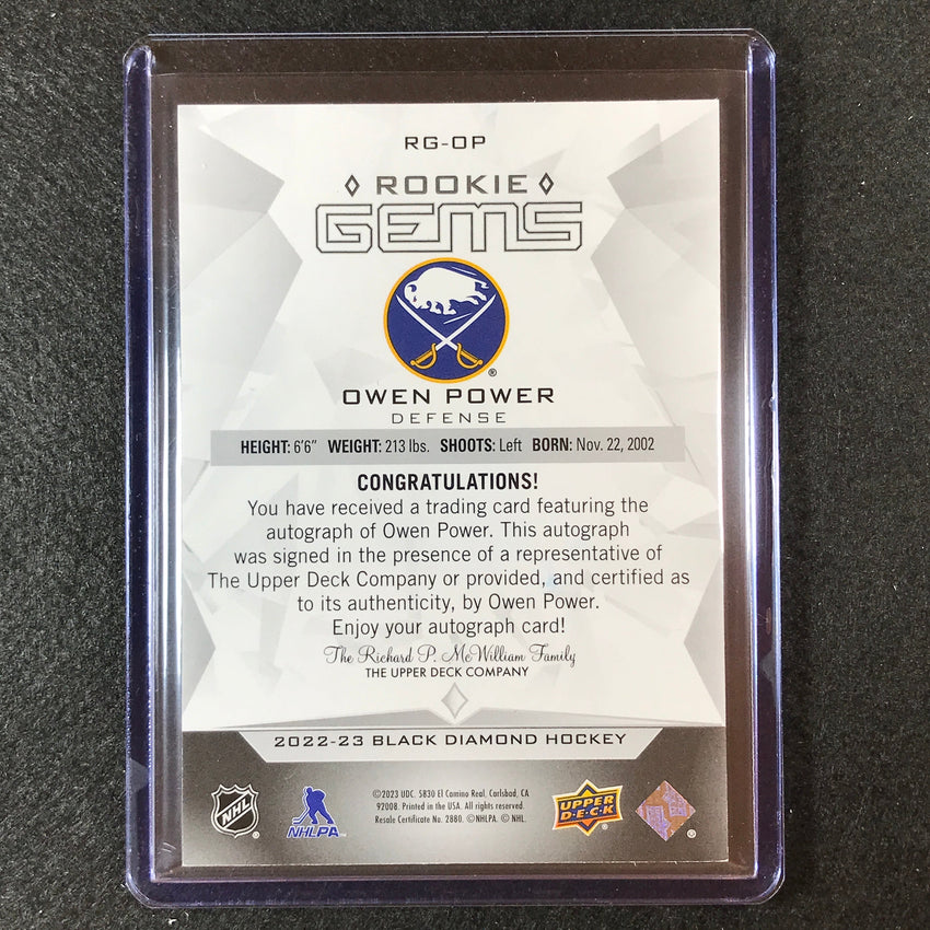 2022-23 Black Diamond Nhl Owen Power Rookie Gems Signatures Auto Red 9/10