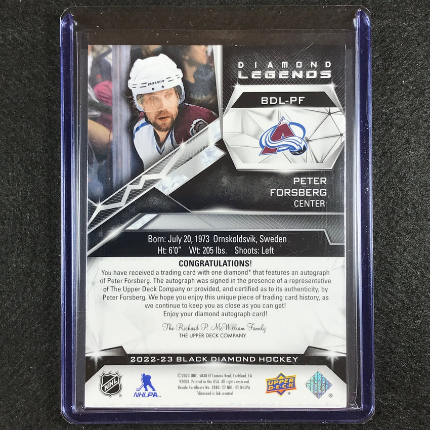 2022-23 Black Diamond Nhl Peter Forsberg Diamond Legends Auto Purple 5/10