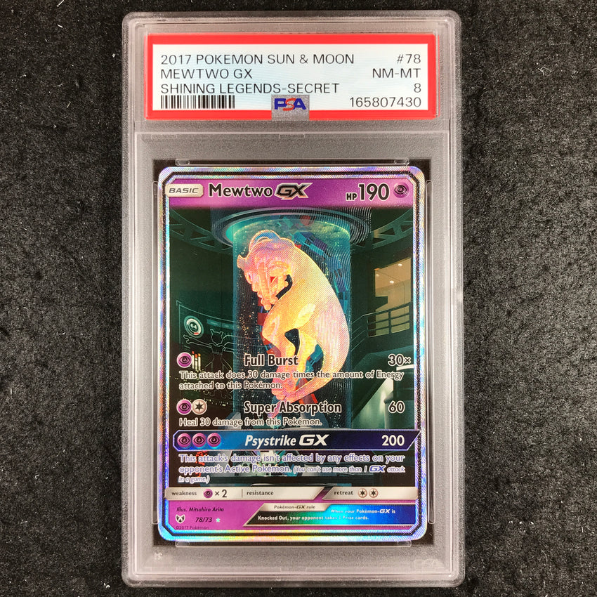 PSA 8 Mewtwo GX - 78/73 - Pokemon Sun & Moon Shining Legends Alternate Art 430-Cherry Collectables
