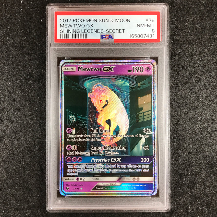 PSA 8 Mewtwo GX - 78/73 - Pokemon Sun & Moon Shining Legends Alternate Art 431-Cherry Collectables