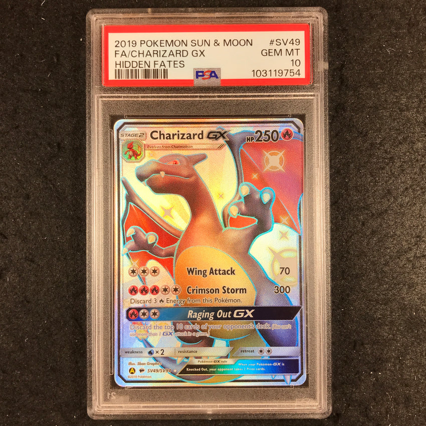 PSA 10 Charizard GX - SV49/SV94 - Pokemon Sun & Moon Hidden Fates Shiny Rare 754-Cherry Collectables