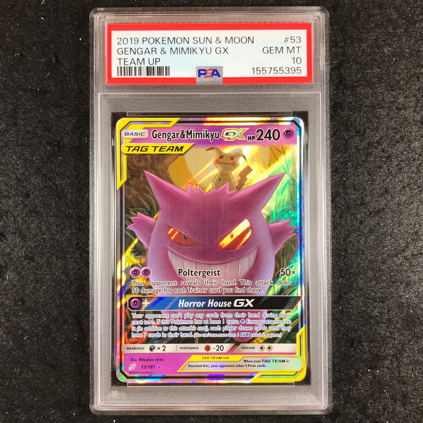 PSA 10 Gengar & Mimikyu GX - 53/181 - Pokemon Sun & Moon Team Up Ultra Rare 395-Cherry Collectables