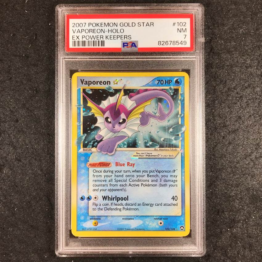 PSA 7 Vaporeon Gold Star - 102/108 - Pokemon EX Power Keepers Holo 549-Cherry Collectables