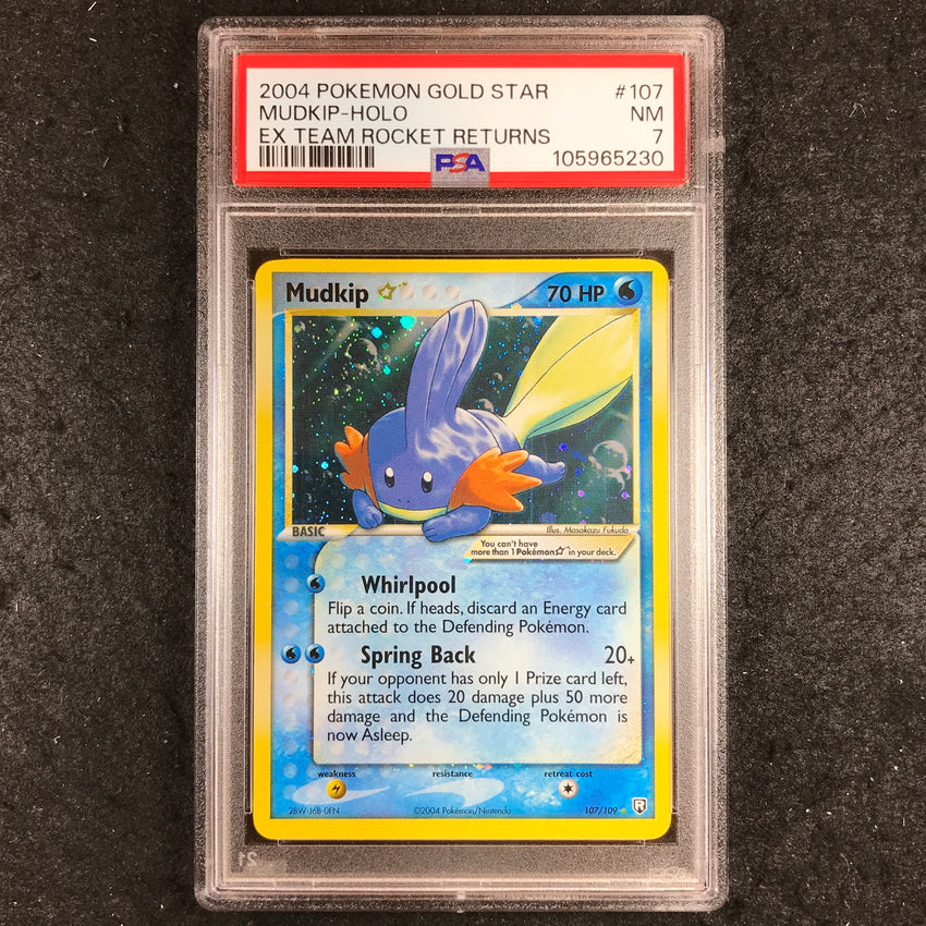 PSA 7 Mudkip Gold Star - 107 - Pokemon EX Team Rocket Returns Holo 230-Cherry Collectables