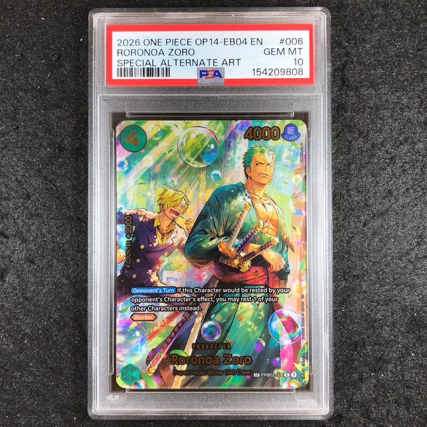 PSA 10 Roronoa Zoro - PRB02-006 SP OP14 The Azure Sea's Seven Alternate Art 808-Cherry Collectables