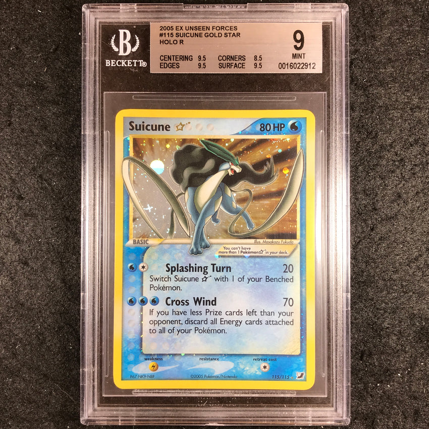 BGS 9 Suicune Gold Star - 115/115 - Pokemon EX Unseen Forces Holo Rare 912-Cherry Collectables