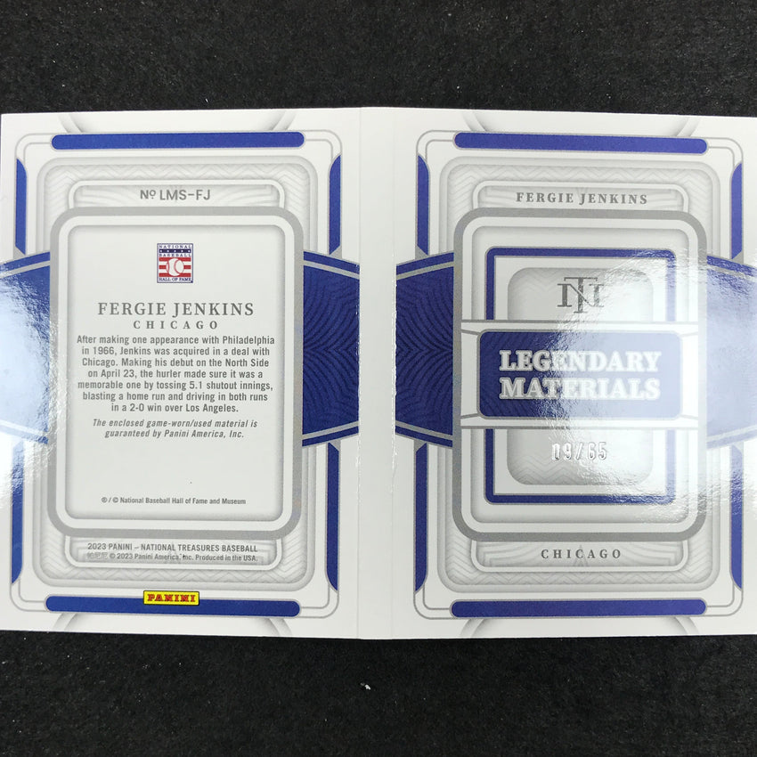 2023 National Treasures Fergie Jenkins Legendary Materials Booklet 9/65