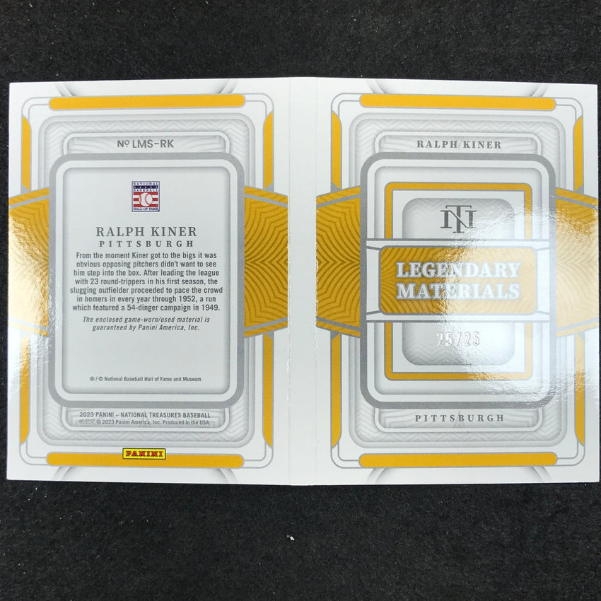2023 National Treasures Ralph Kiner Legendary Dual Materials Booklet 25/25