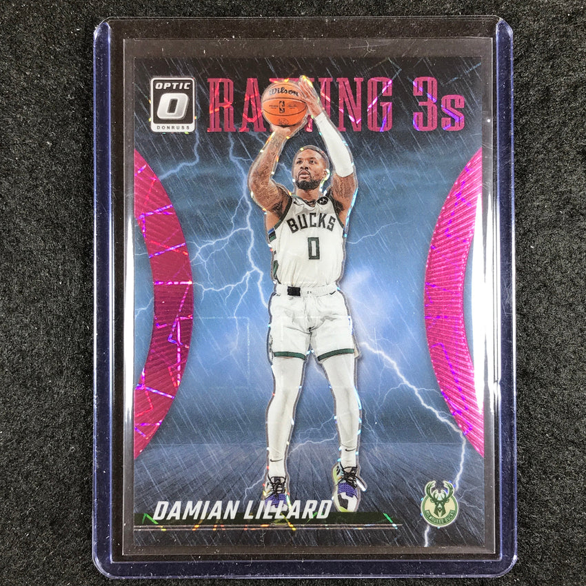 2023-24 Donruss Optic DAMIAN LILLARD Raining 3s Pink Velocity 39/79