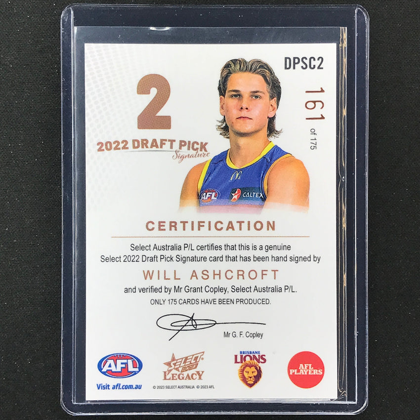 2023 Legacy Afl Will Ashcroft 2022 Draft Pick Signature Auto Copper 161/175