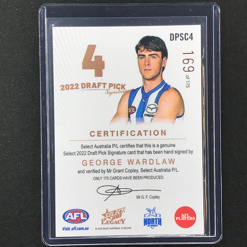 2023 Legacy Afl George Wardlaw 2022 Draft Pick Signature Auto Copper 169/175