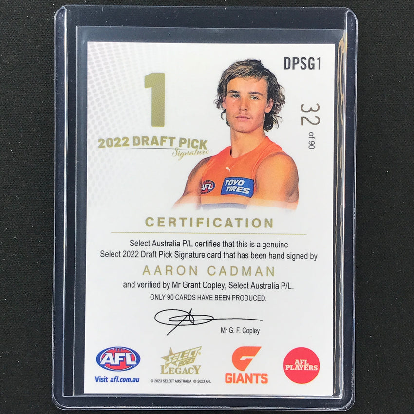 2023 Legacy Afl Aaron Cadman 2022 Draft Pick Signature Auto Gold 32/90