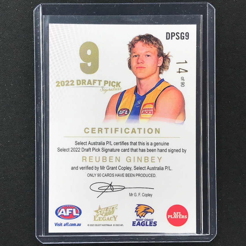 2023 Legacy Afl Reuben Ginbey 2022 Draft Pick Signature Auto Gold 14/90