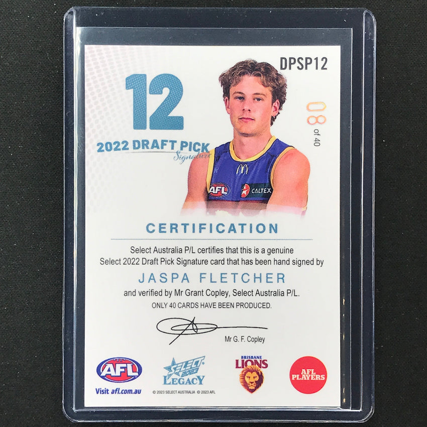 2023 Legacy Afl Jaspa Fletcher 2022 Draft Pick Signature Auto Platinum 08/40