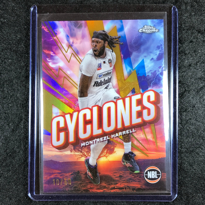2024-25 Topps Chrome NBL MONTREZL HARRELL Cylcones Gold 10/50 #21