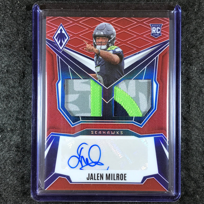 2025 Phoenix Football JALEN MILROE RPS Dual Rookie Patch Auto Red 46/99