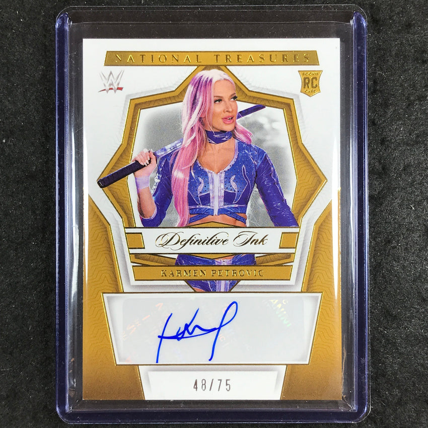 2024 National Treasures WWE KARMEN PETROVIC Definitive Ink Rookie Auto 48/75