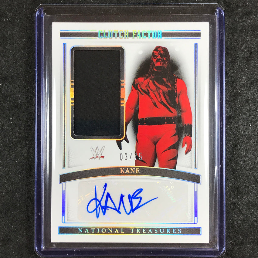 2024 National Treasures WWE KANE Clutch Factor Relic Auto Holo Silver 3/75