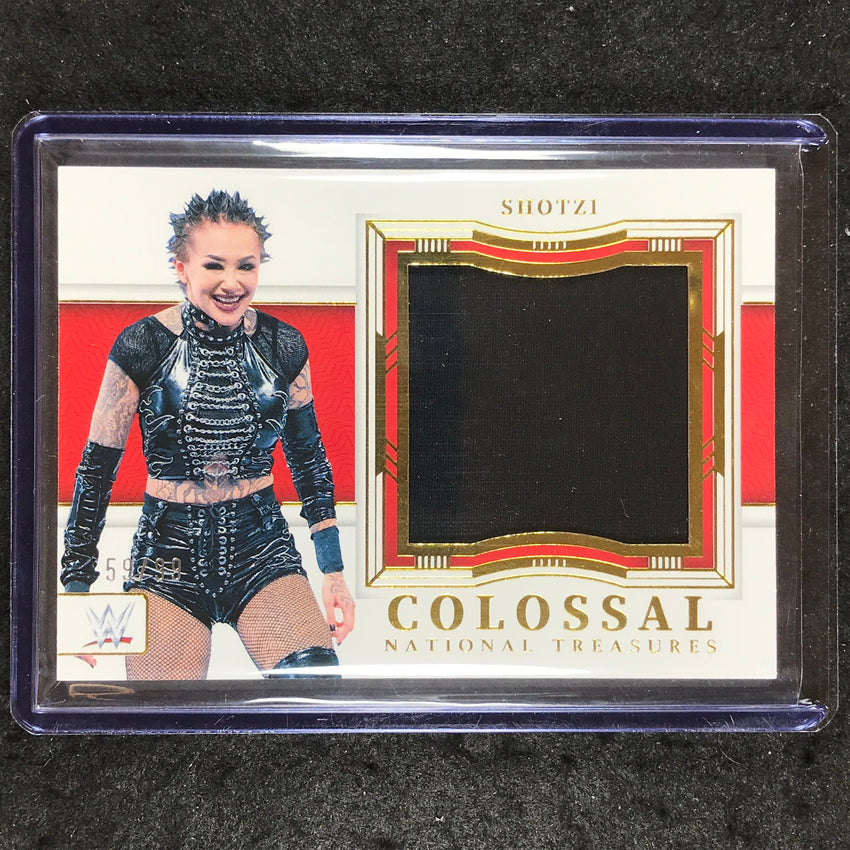 2024 National Treasures WWE SHOTZI Colossal Materials Relic Gold 59/99