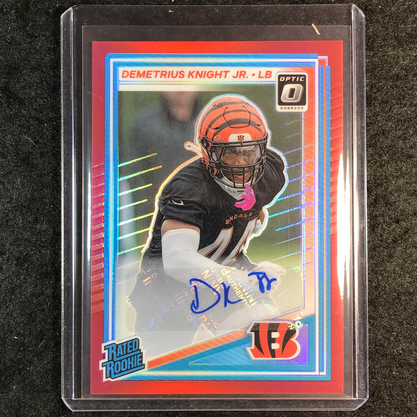2025 Donruss Optic Football DEMETRIUS KNIGHT JR. Rated Rookie Auto Red 86/99