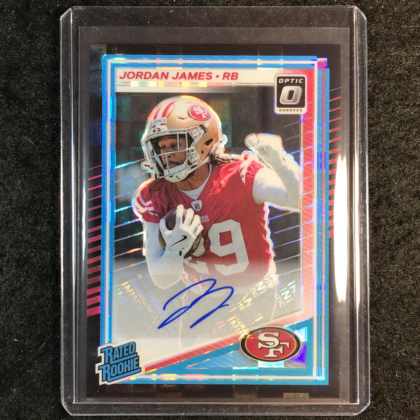 2025 Donruss Optic Football JORDAN JAMES Rated Rookie Auto Black Pandora 14/35