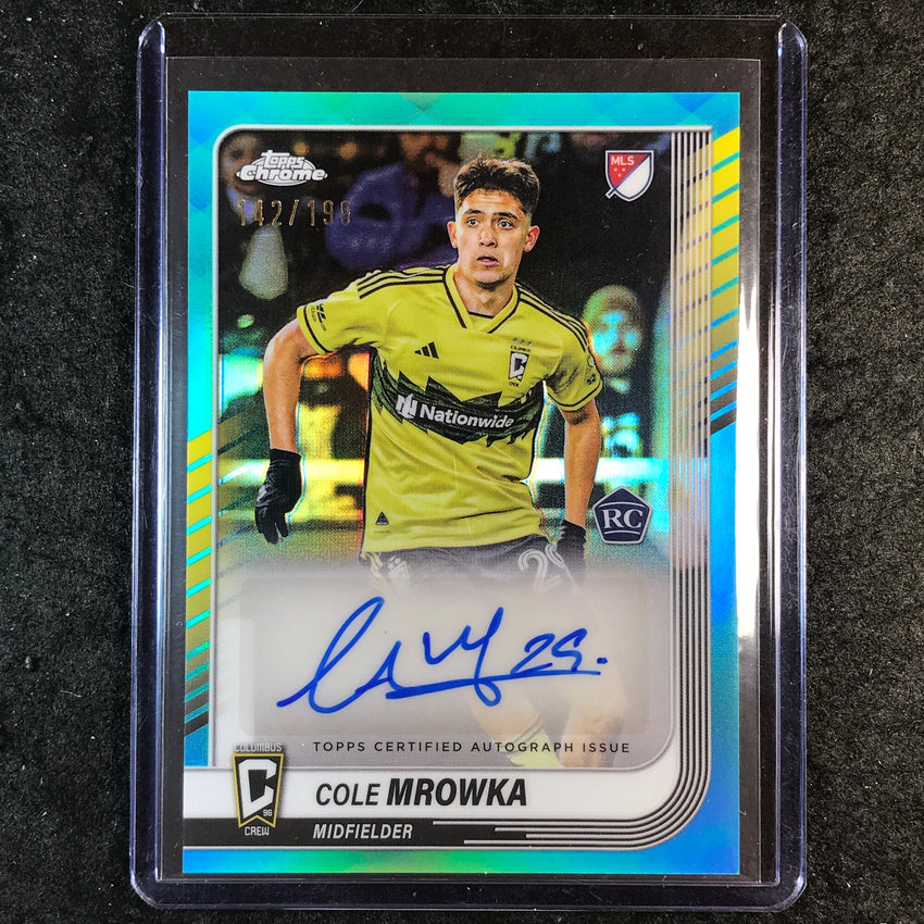 2025 Topps Chrome MLS COLE MROWKA Chrome Rookie Auto Aqua 142/199