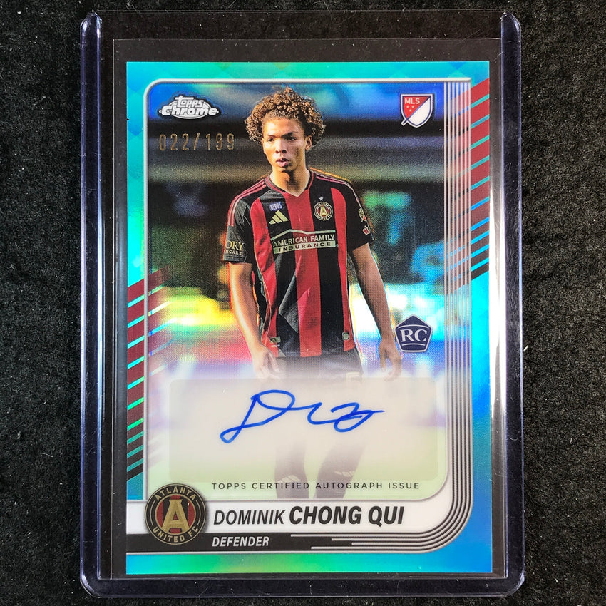 2025 Topps Chrome MLS DOMINIK CHONG QUI Chrome Rookie Auto Aqua 22/199
