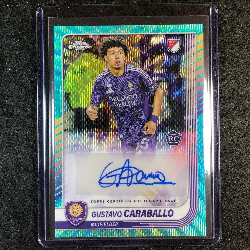 2025 Topps Chrome MLS GUSTAVO CARABALLO Chrome Rookie Auto Aqua Wave 151/199