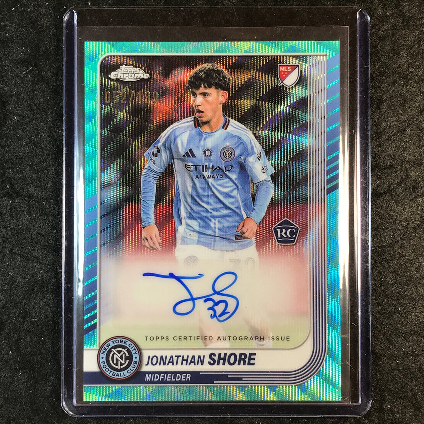 2025 Topps Chrome MLS JONATHAN SHORE Chrome Rookie Auto Aqua Wave 52/199
