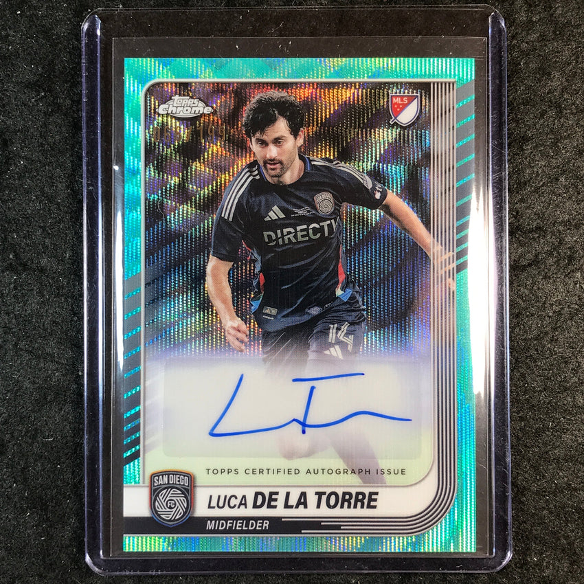 2025 Topps Chrome MLS LUCA DE LA TORRE Chrome Auto Aqua Wave 66/199