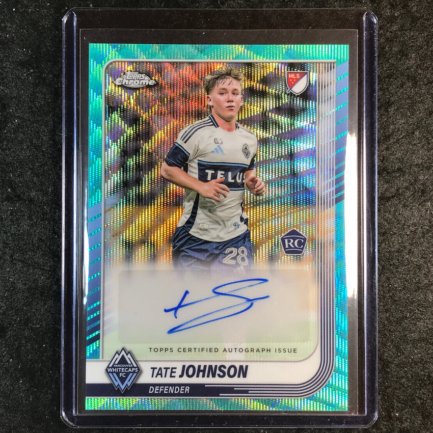 2025 Topps Chrome MLS TATE JOHNSON Chrome Rookie Auto Aqua Wave 74/199