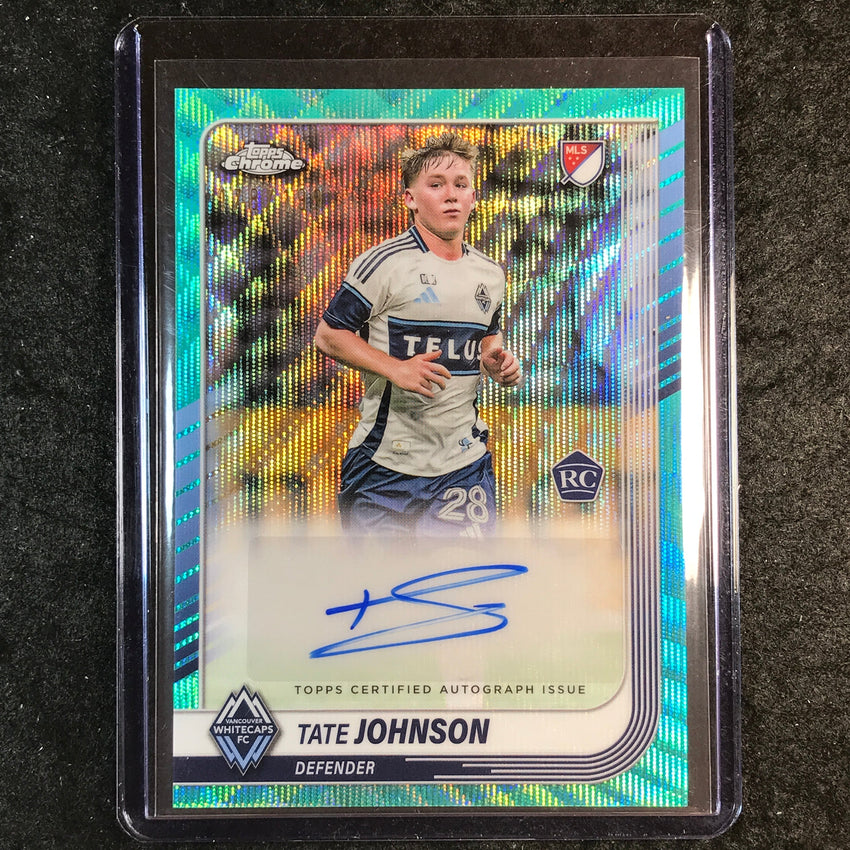 2025 Topps Chrome MLS TATE JOHNSON Chrome Rookie Auto Aqua Wave 178/199
