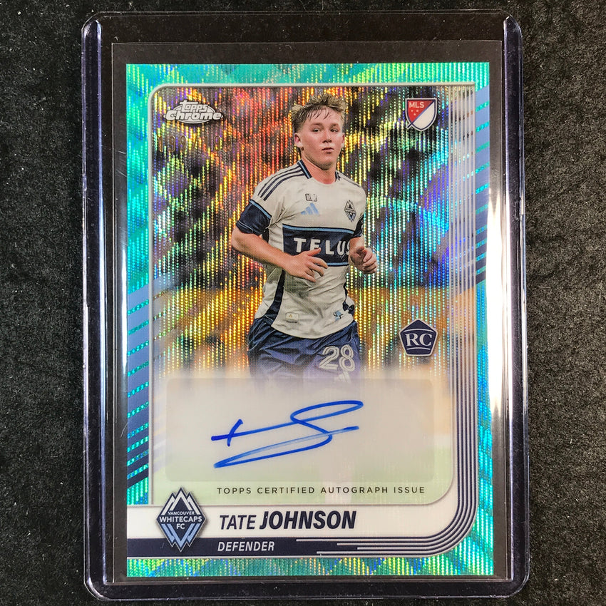 2025 Topps Chrome MLS TATE JOHNSON Chrome Rookie Auto Aqua Wave 199/199