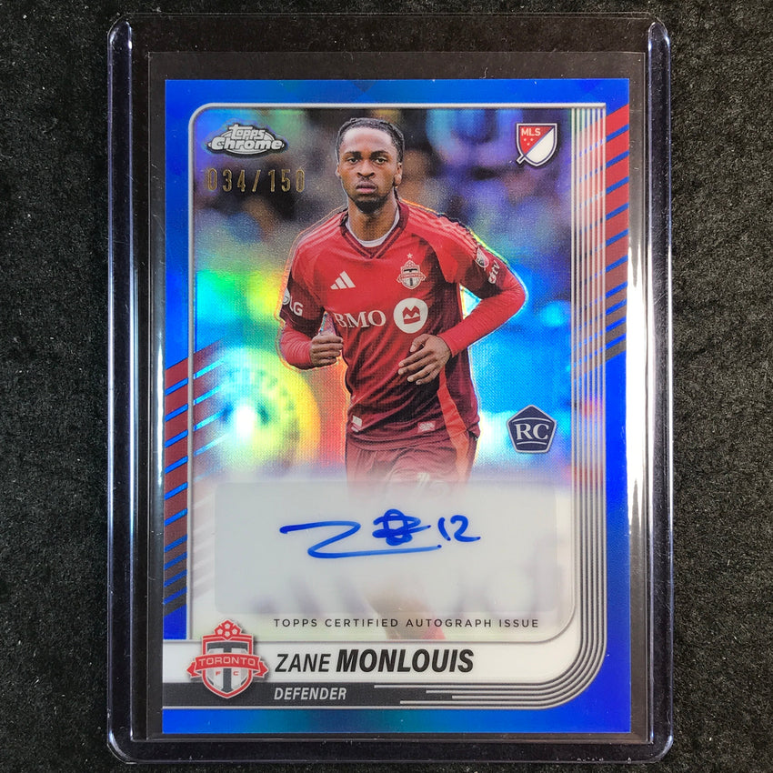 2025 Topps Chrome MLS ZANE MONLOUIS Chrome Rookie Auto Blue 34/150