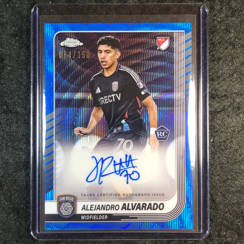 2025 Topps Chrome MLS ALEJANDRO ALVARADO Chrome Rookie Auto Blue Wave 74/150