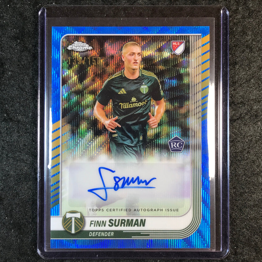 2025 Topps Chrome MLS FINN SURMAN Chrome Rookie Auto Blue Wave 139/150