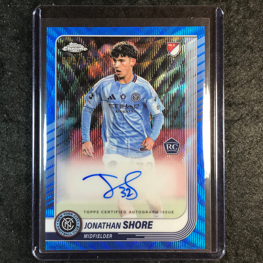 2025 Topps Chrome MLS JONATHAN SHORE Chrome Rookie Auto Blue Wave 92/150
