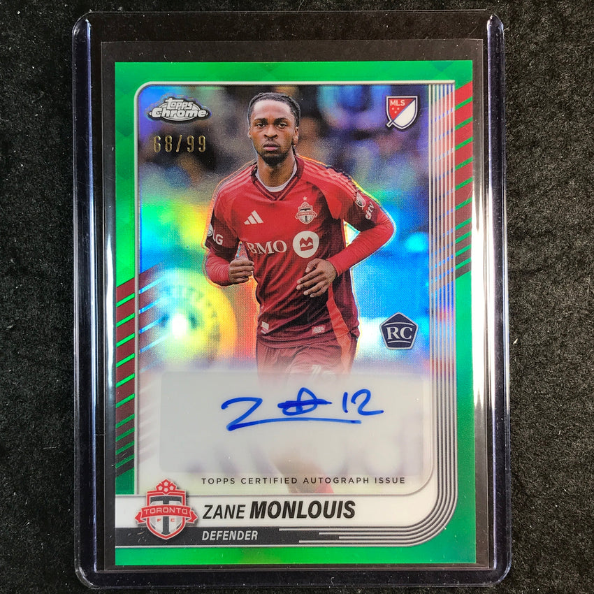 2025 Topps Chrome MLS ZANE MONLOUIS Chrome Rookie Auto Green 68/99
