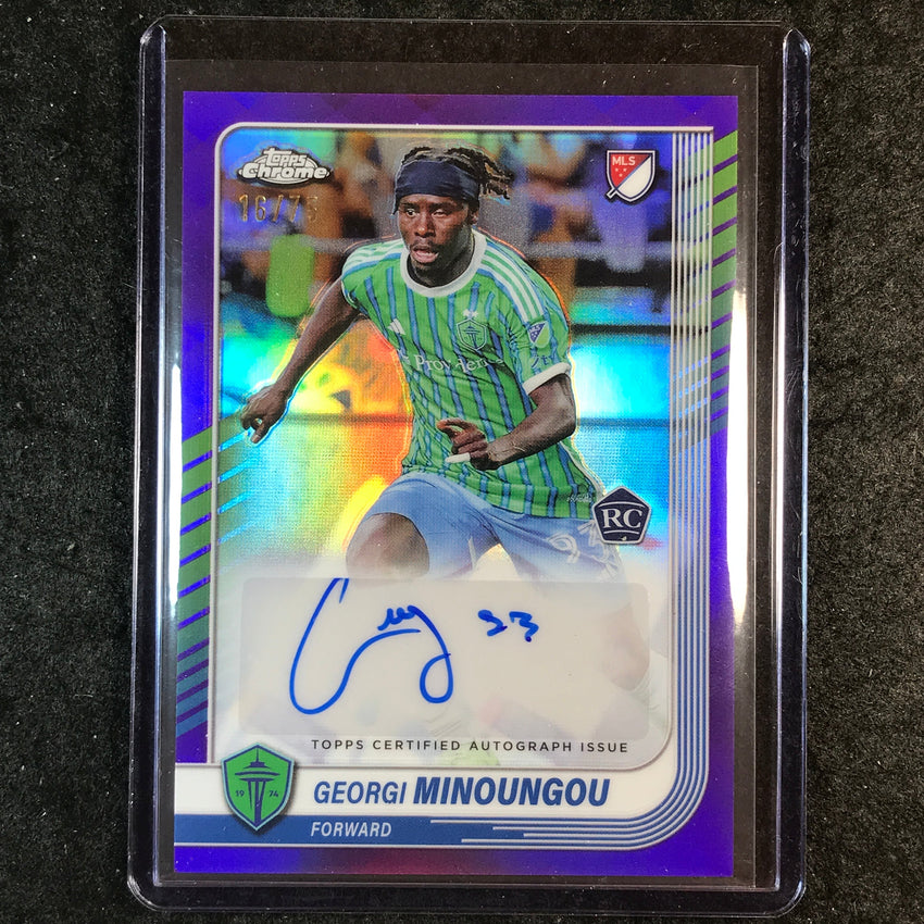 2025 Topps Chrome MLS GEORGI MINOUNGOU Chrome Rookie Auto Purple 16/75