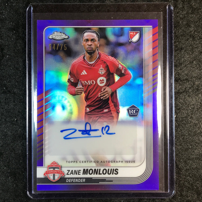 2025 Topps Chrome MLS ZANE MONLOUIS Chrome Rookie Auto Purple 14/75