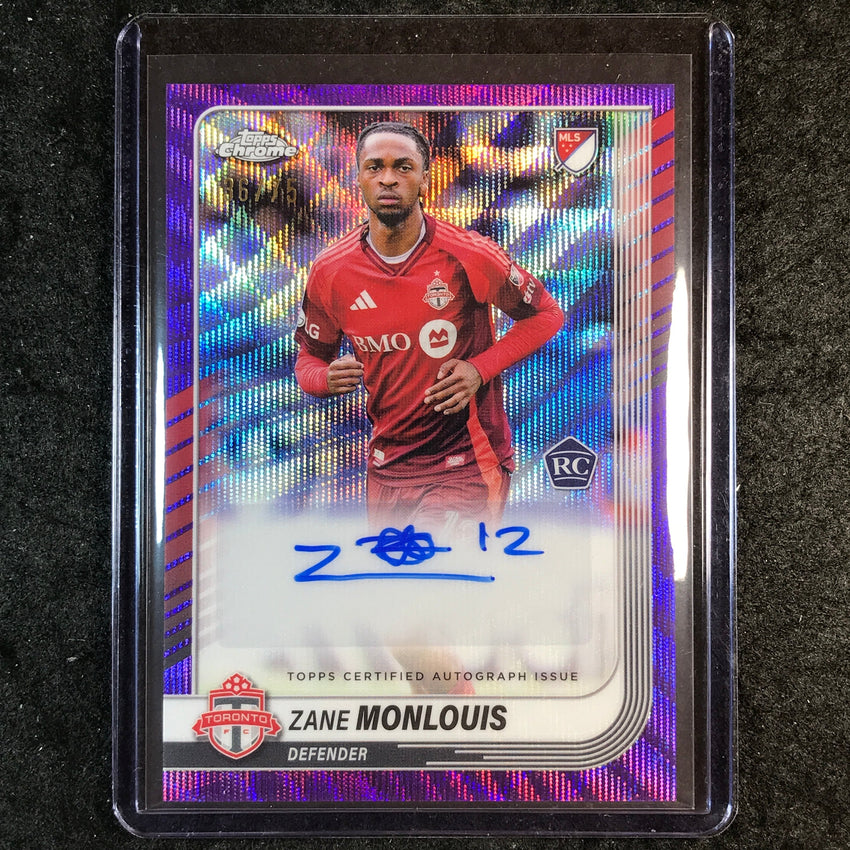 2025 Topps Chrome MLS ZANE MONLOUIS Chrome Rookie Auto Purple Wave 36/75