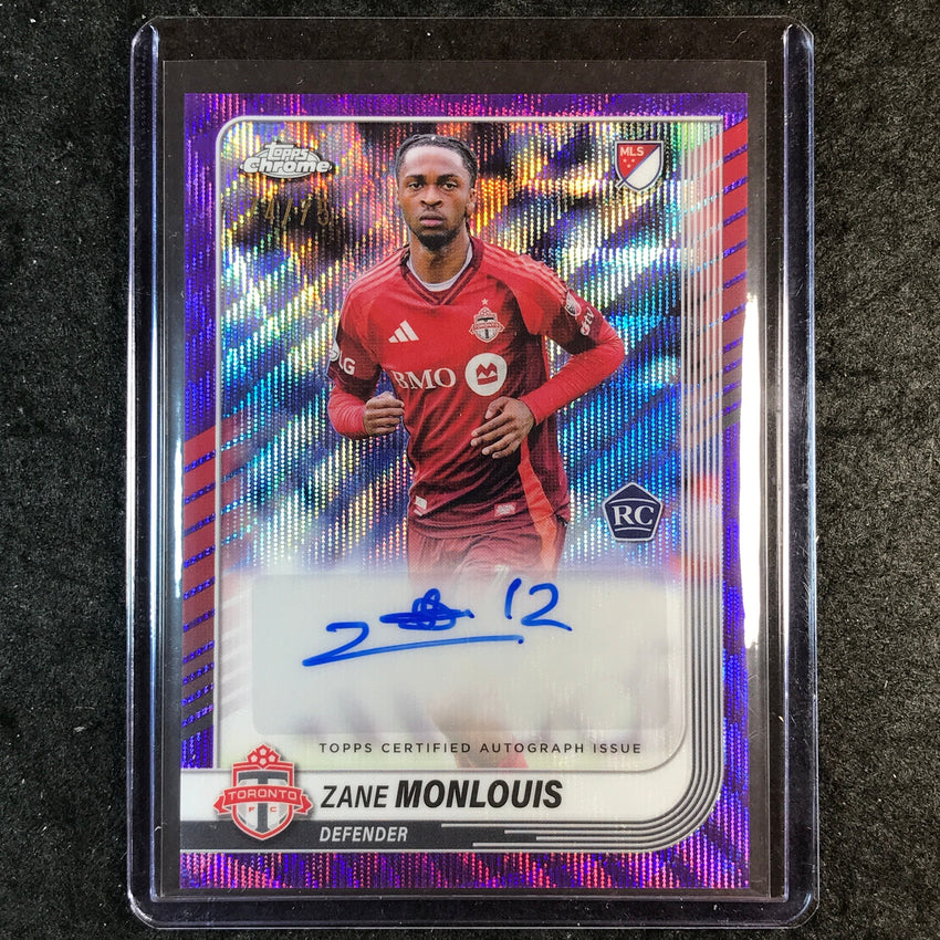 2025 Topps Chrome MLS ZANE MONLOUIS Chrome Rookie Auto Purple Wave 74/75