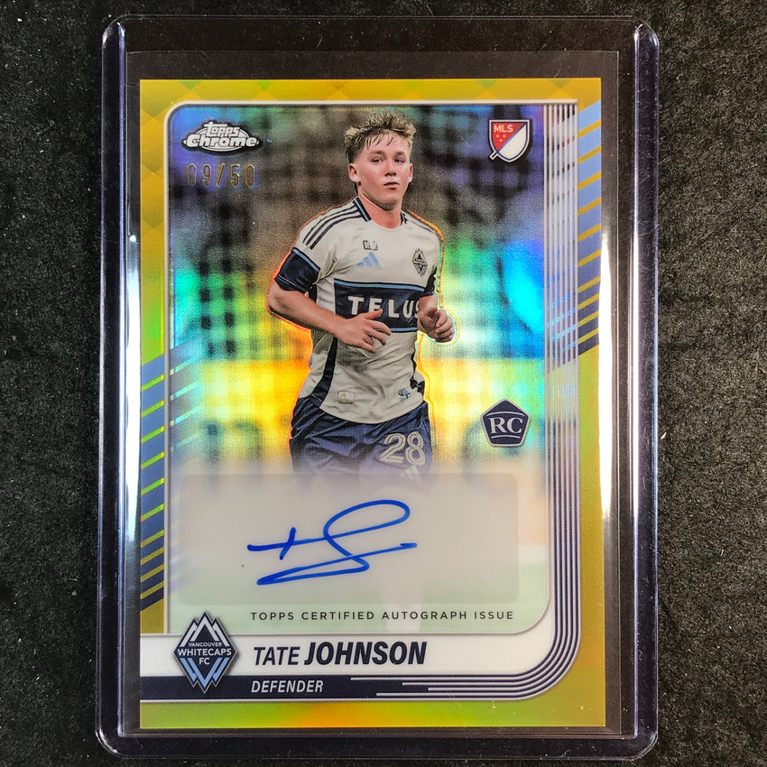 2025 Topps Chrome MLS TATE JOHNSON Chrome Rookie Auto Gold 9/50