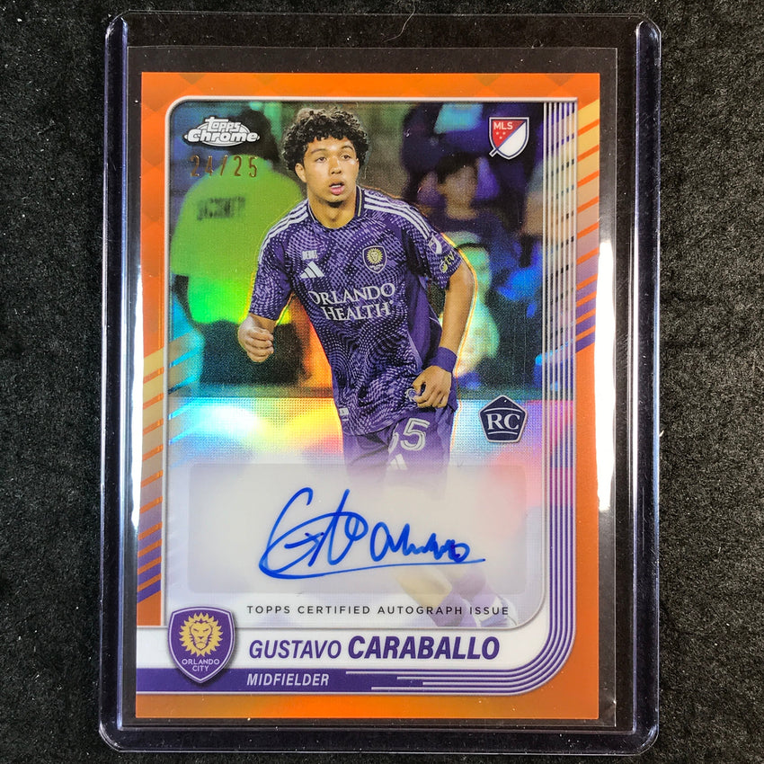 2025 Topps Chrome MLS GUSTAVO CARABALLO Chrome Rookie Auto Orange 24/25